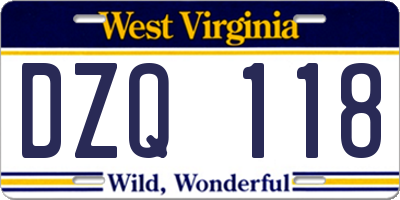 WV license plate DZQ118