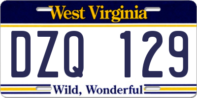 WV license plate DZQ129