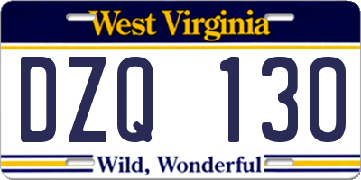 WV license plate DZQ130
