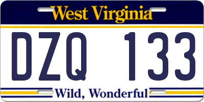 WV license plate DZQ133