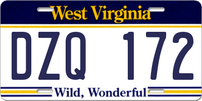 WV license plate DZQ172