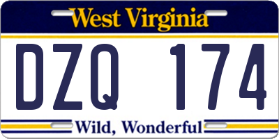 WV license plate DZQ174