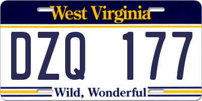 WV license plate DZQ177