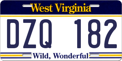 WV license plate DZQ182