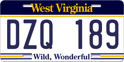 WV license plate DZQ189