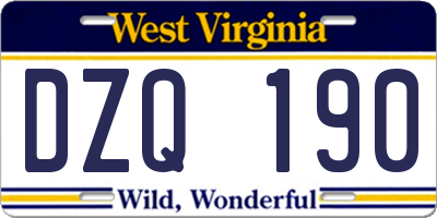 WV license plate DZQ190
