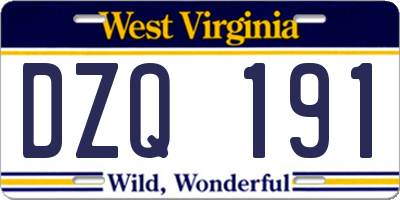 WV license plate DZQ191