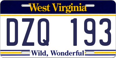WV license plate DZQ193