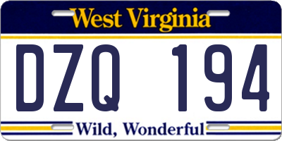 WV license plate DZQ194