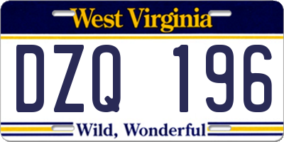 WV license plate DZQ196