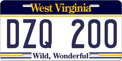 WV license plate DZQ200