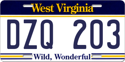 WV license plate DZQ203