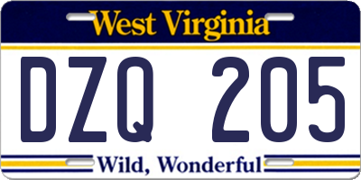 WV license plate DZQ205