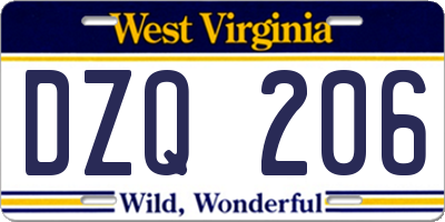 WV license plate DZQ206