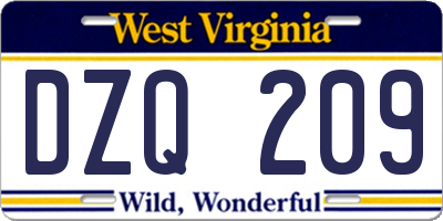 WV license plate DZQ209