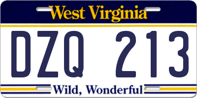 WV license plate DZQ213