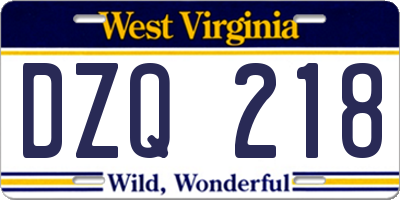 WV license plate DZQ218