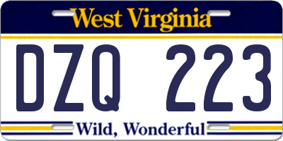 WV license plate DZQ223