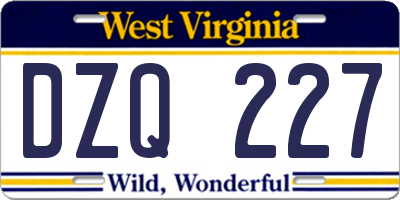 WV license plate DZQ227