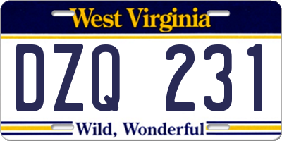 WV license plate DZQ231