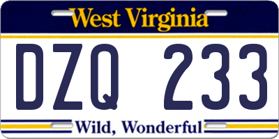 WV license plate DZQ233