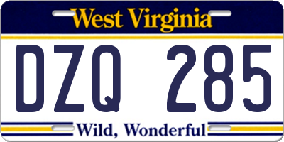 WV license plate DZQ285