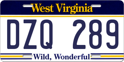 WV license plate DZQ289