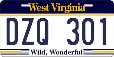 WV license plate DZQ301