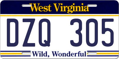 WV license plate DZQ305