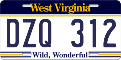 WV license plate DZQ312