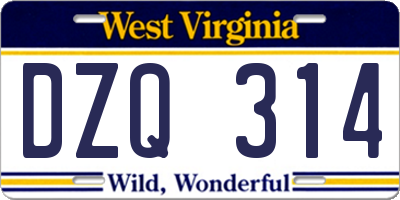 WV license plate DZQ314