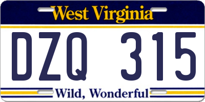 WV license plate DZQ315