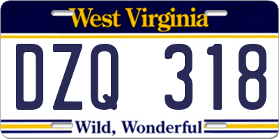 WV license plate DZQ318