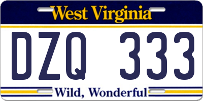 WV license plate DZQ333