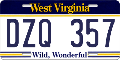 WV license plate DZQ357