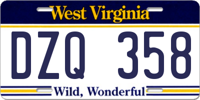 WV license plate DZQ358