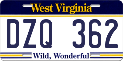 WV license plate DZQ362