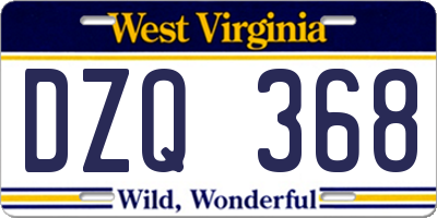 WV license plate DZQ368