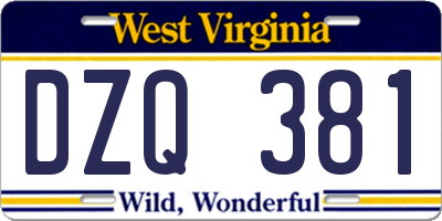 WV license plate DZQ381