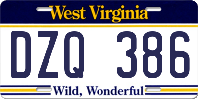 WV license plate DZQ386