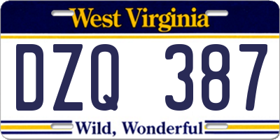 WV license plate DZQ387