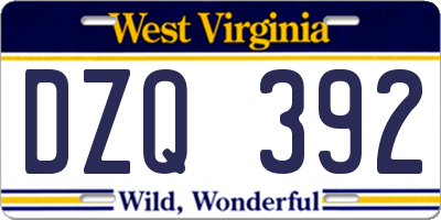 WV license plate DZQ392