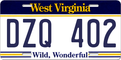 WV license plate DZQ402