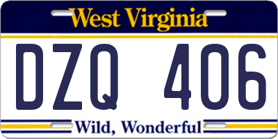 WV license plate DZQ406