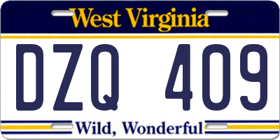 WV license plate DZQ409