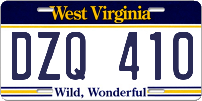 WV license plate DZQ410