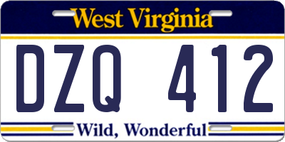 WV license plate DZQ412