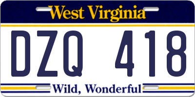 WV license plate DZQ418