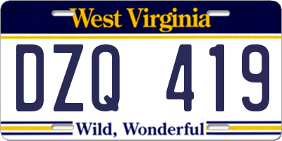 WV license plate DZQ419