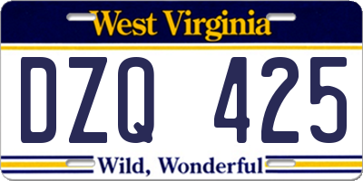 WV license plate DZQ425